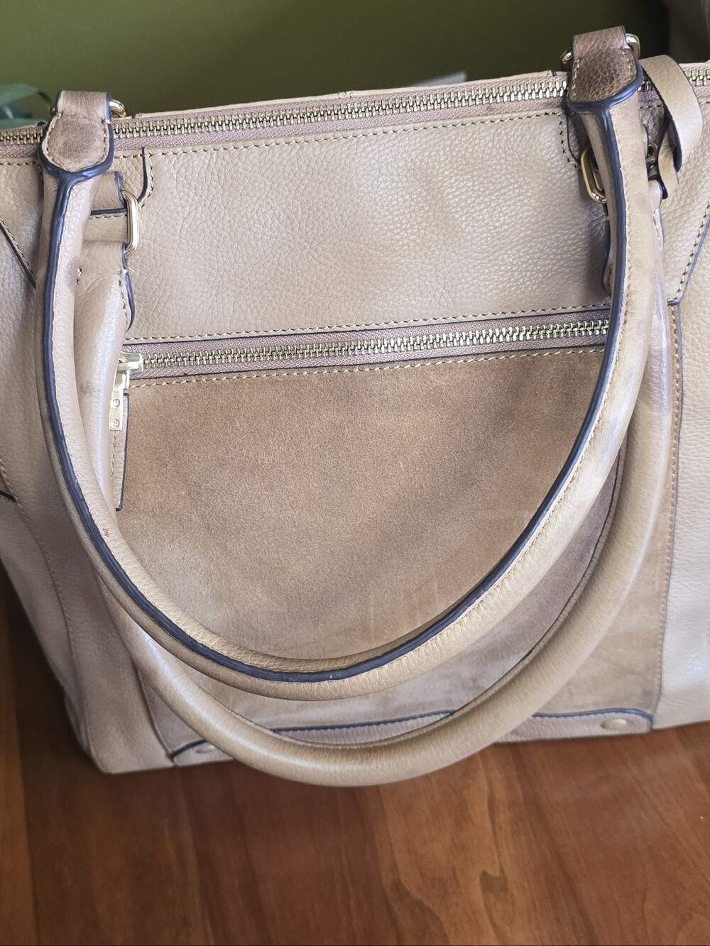 Vince Camuto Leather Suede Tan Mikey Tote Large - Picture 10 of 11